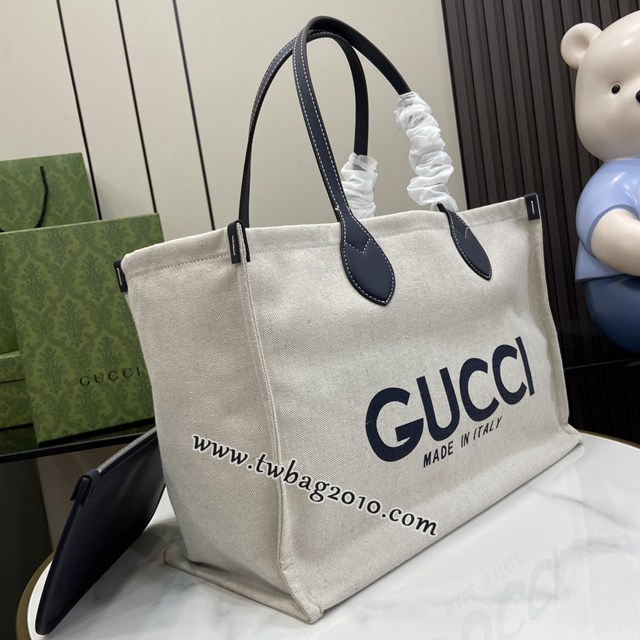 gucci專櫃2024早春系列米色帆布手提購物包 古馳飾Gucci印花中托特包 jcp1805